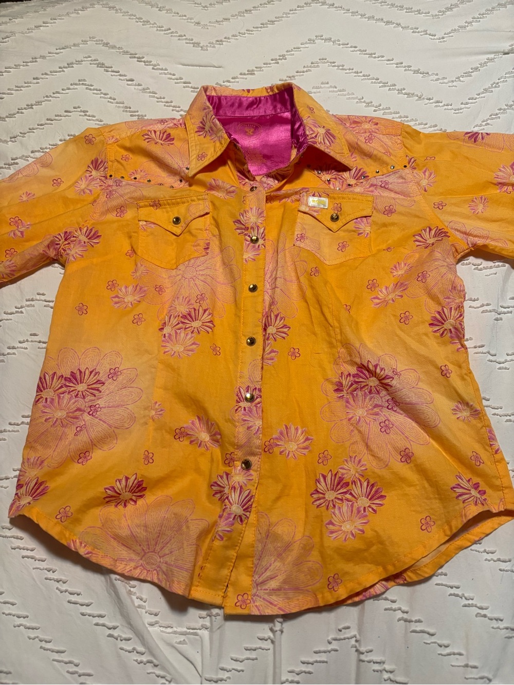 Orange and Pink Floral Button-Down Shirt